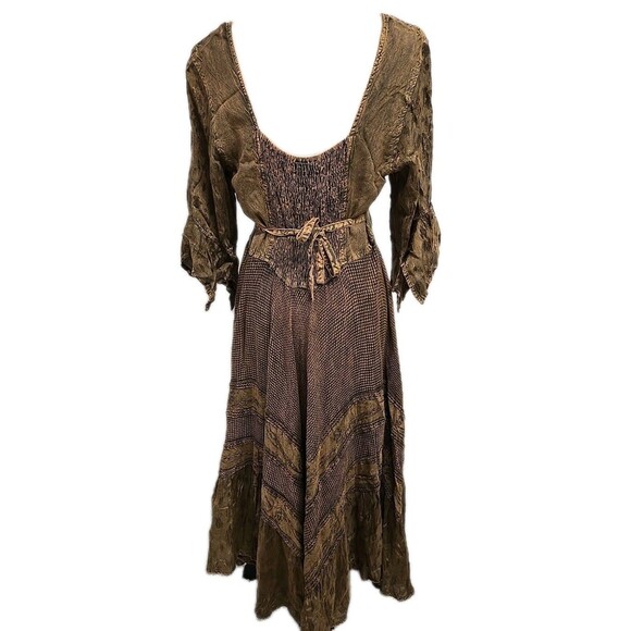 Flower Bohemian Boho Renaissance Midi Dress Brown /Green Women’s Free Size - Picture 4 of 9